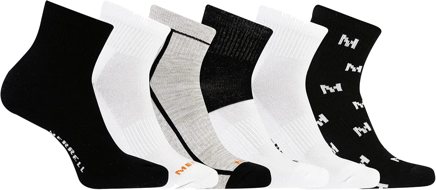 Merrel Men's and Women's Recycled Cushioned Socks - 6 & 12 Pairs - Hiking Arch Support