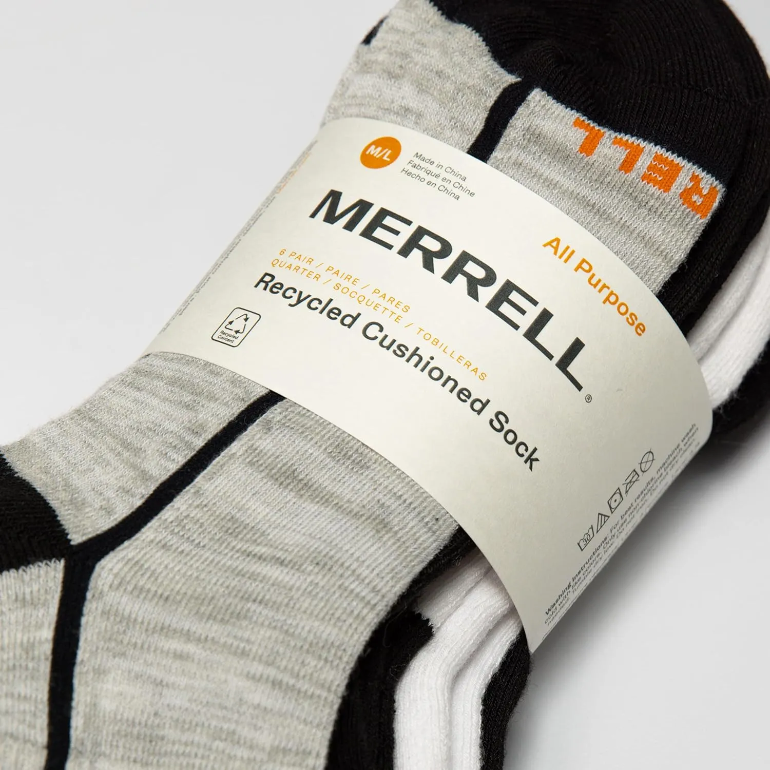 Merrel Men's and Women's Recycled Cushioned Socks - 6 & 12 Pairs - Hiking Arch Support
