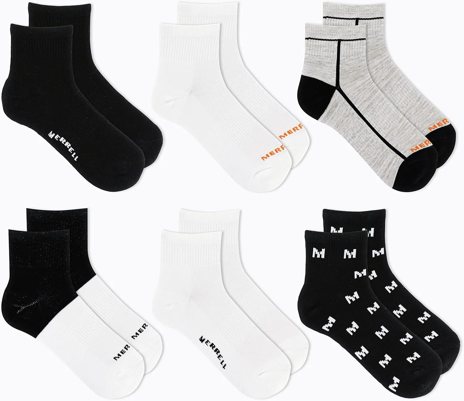 Merrel Men's and Women's Recycled Cushioned Socks - 6 & 12 Pairs - Hiking Arch Support