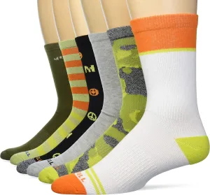 Merrell Kids' Everyday Half Cushion Crew Socks - 6 Pair Pack - Reinforced Heel and Toe