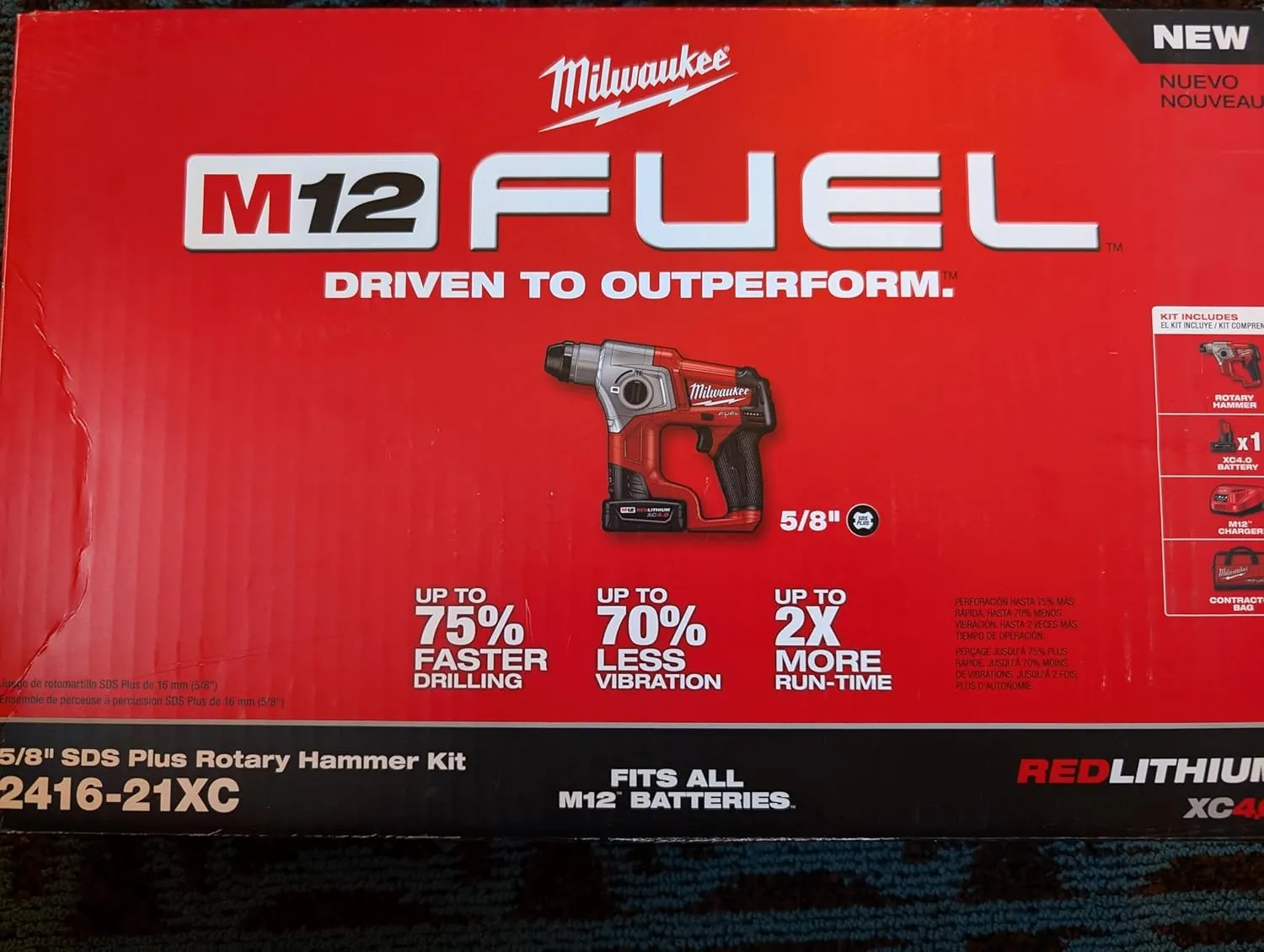 MILWAUKEE M12 FUEL 2416-21XC 12-Volt Cordless Lithium-Ion 4.0Ah 5/8 in. Brushless SDS-Plus Rotary Hammer Kit