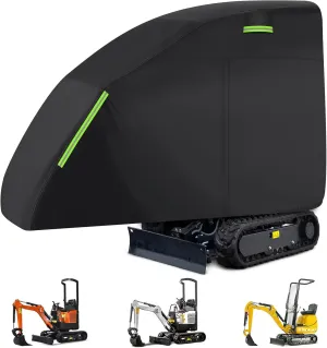 Mini Excavator Cover for Bobcat E10/Kubota K008-3/Caterpillar 300.9D/Takeuchi TB210R/Yanmar Vio10-2, Waterproof Sun Rain Dust Snow Protection Excavator Cover with Zipper Door & Reflective Strips-Black