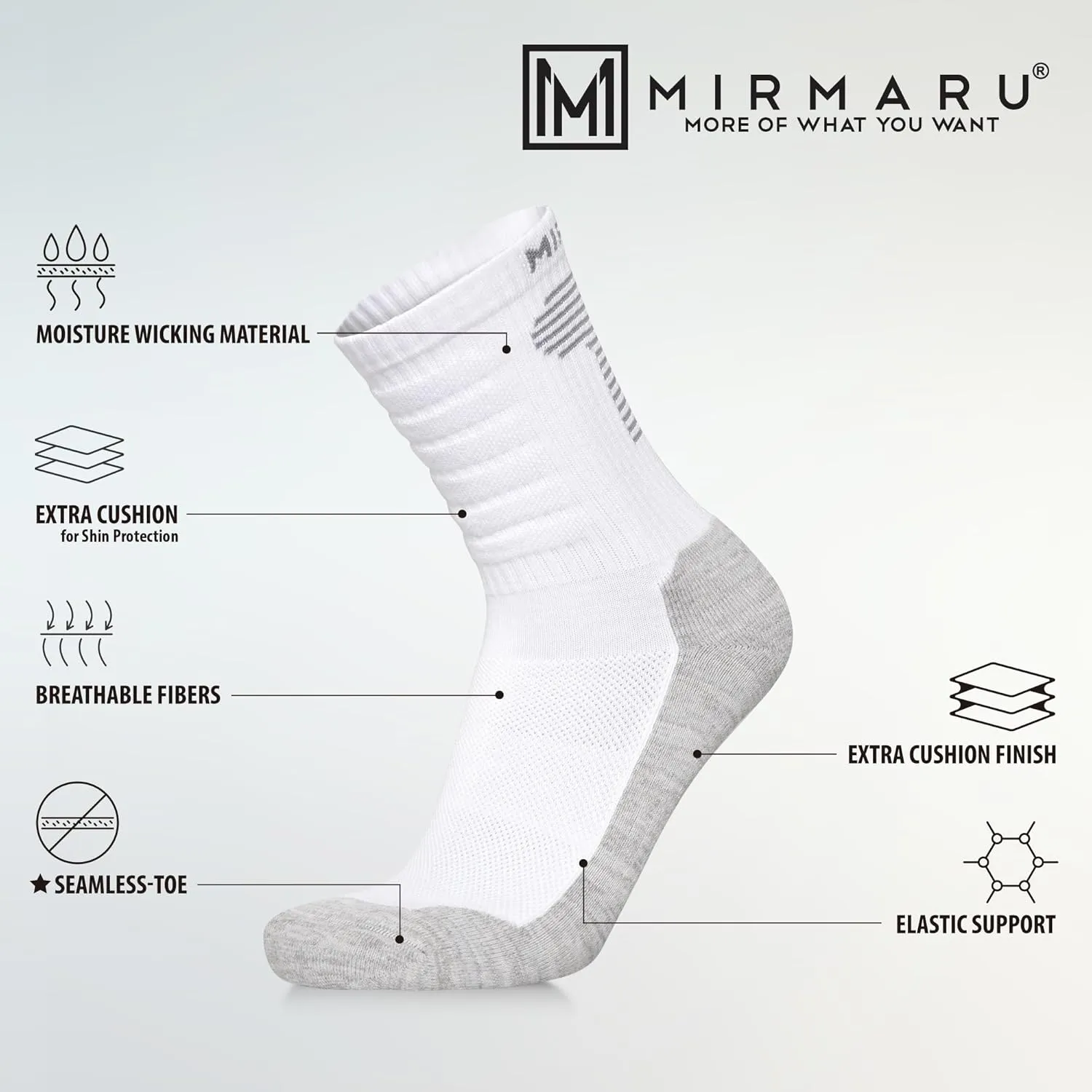 MIRMARU 3 Pairs Seamless Toe Hiking Outdoor Trail Running Trekking Moisture Wicking Cushion Crew Athletic Socks