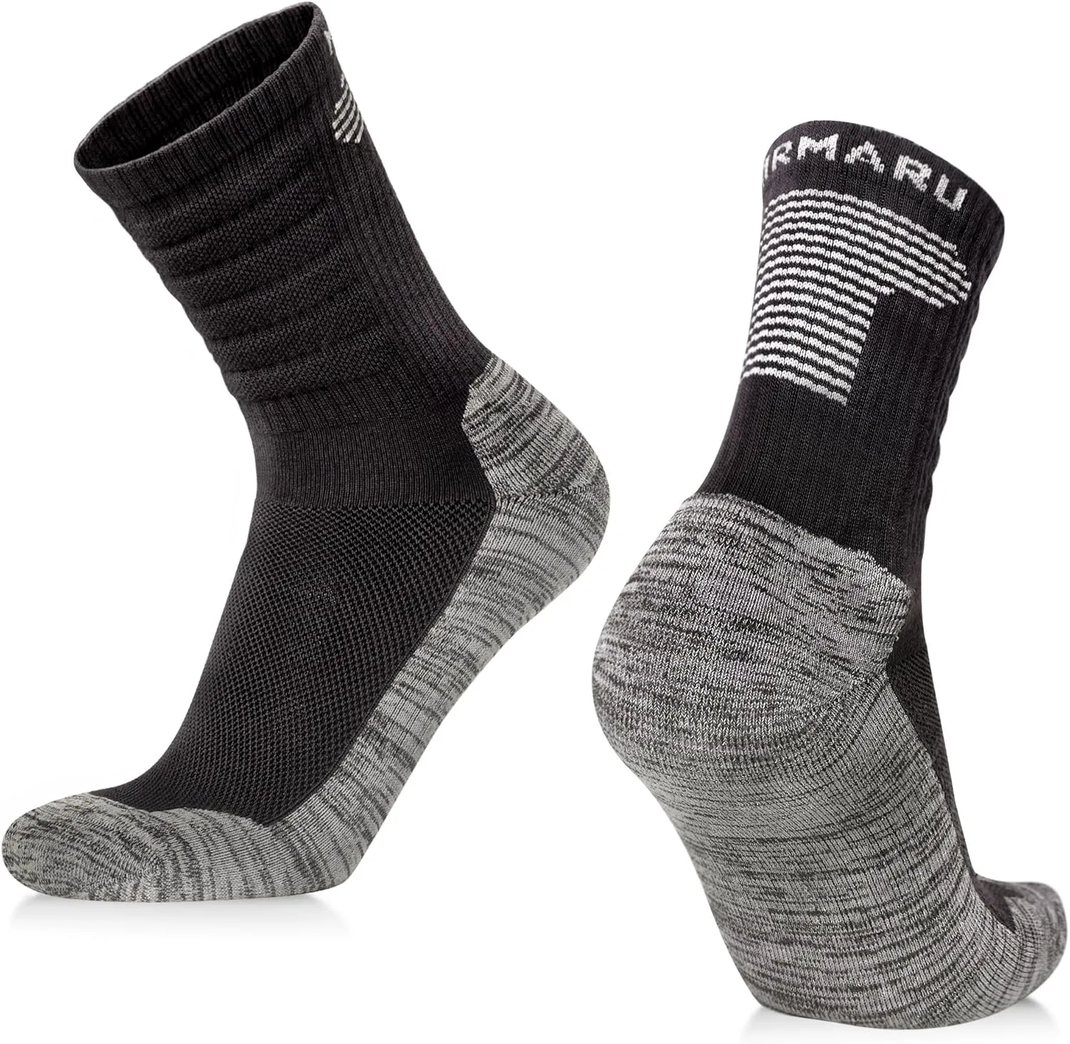 MIRMARU 3 Pairs Seamless Toe Hiking Outdoor Trail Running Trekking Moisture Wicking Cushion Crew Athletic Socks