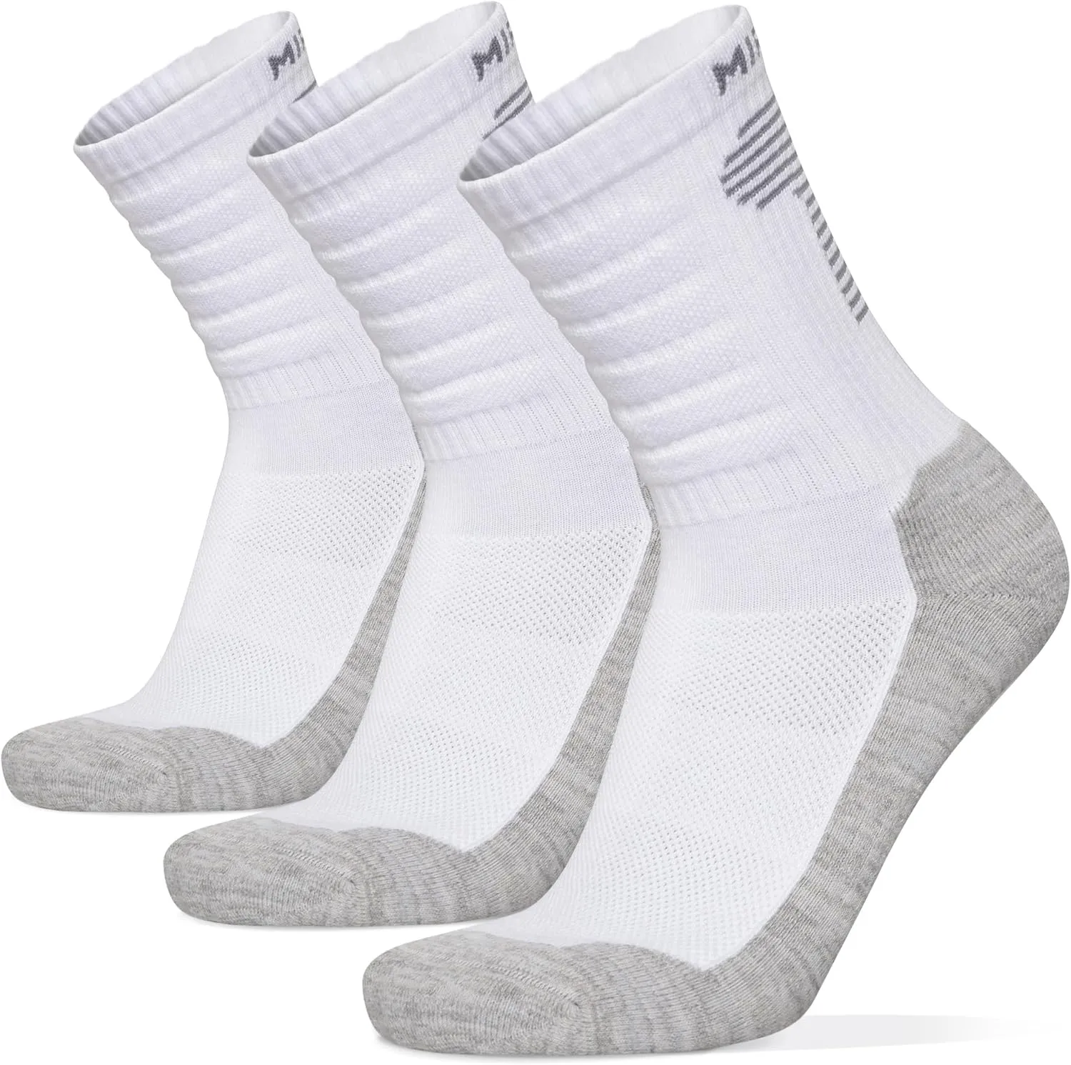 MIRMARU 3 Pairs Seamless Toe Hiking Outdoor Trail Running Trekking Moisture Wicking Cushion Crew Athletic Socks