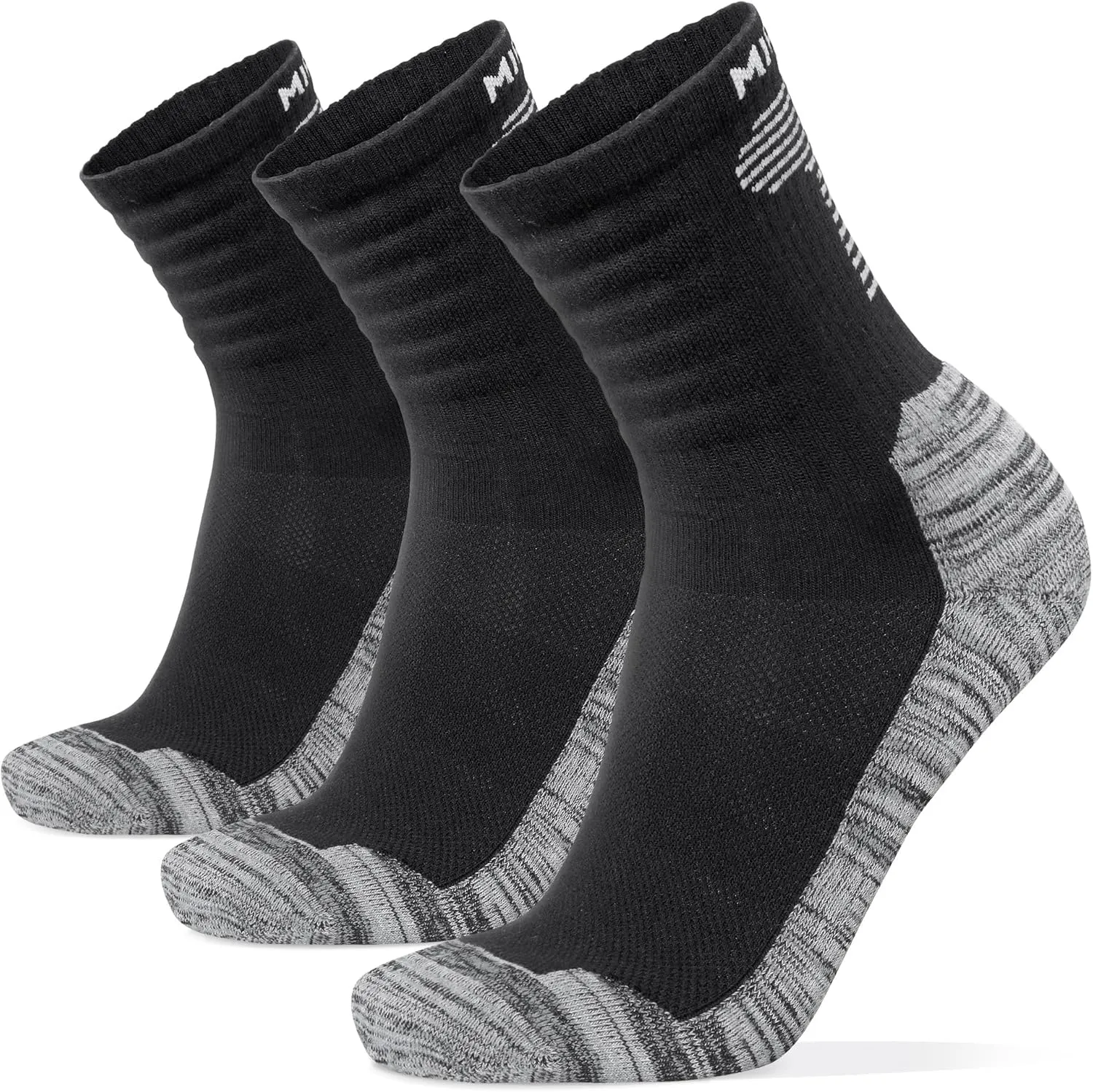MIRMARU 3 Pairs Seamless Toe Hiking Outdoor Trail Running Trekking Moisture Wicking Cushion Crew Athletic Socks