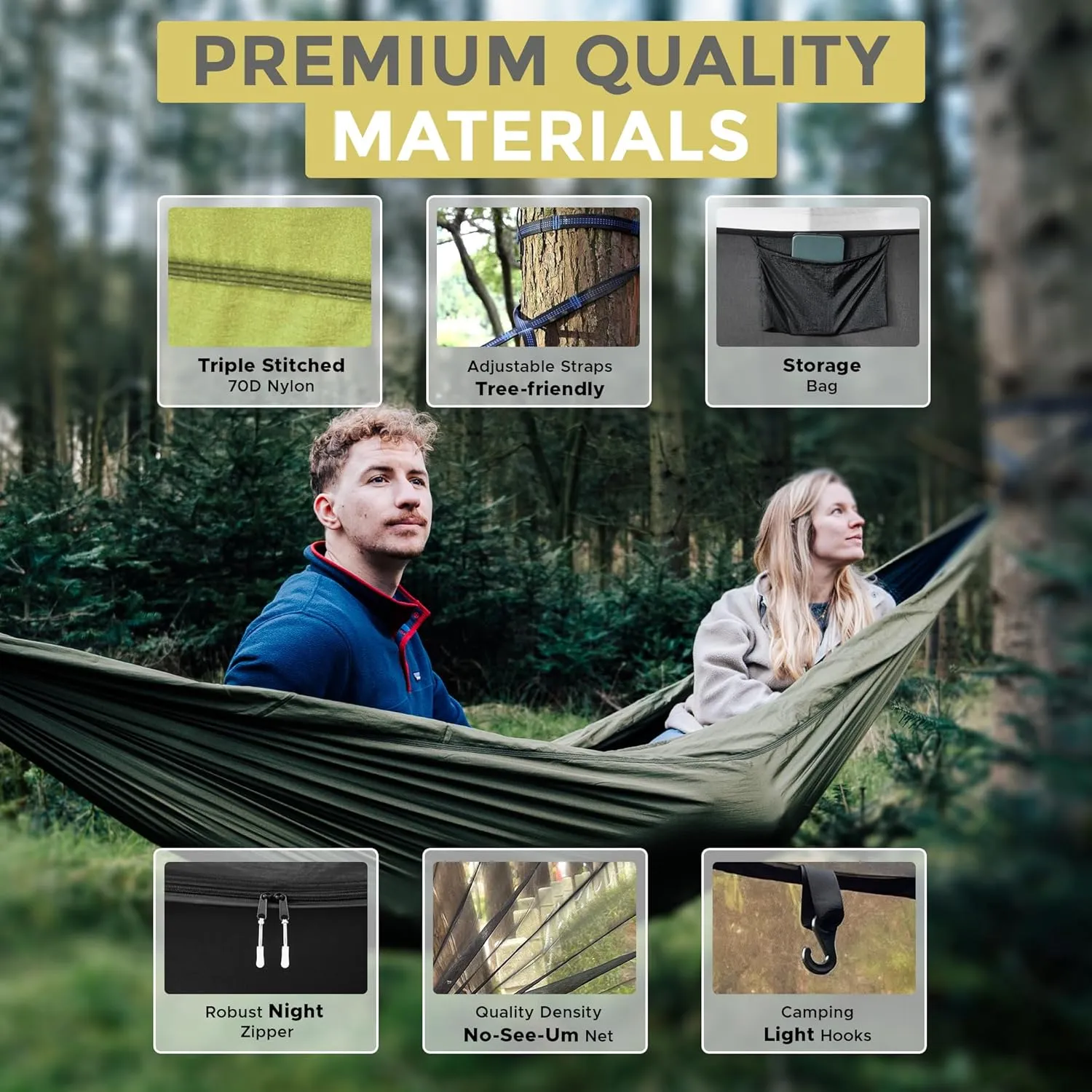 Miztli Camping Hammock -Portable Hammock w/Spacious Net & Tree Straps w/Adjutable Loops,Double and Single Hammock for Outdoor, Hiking, and Travel