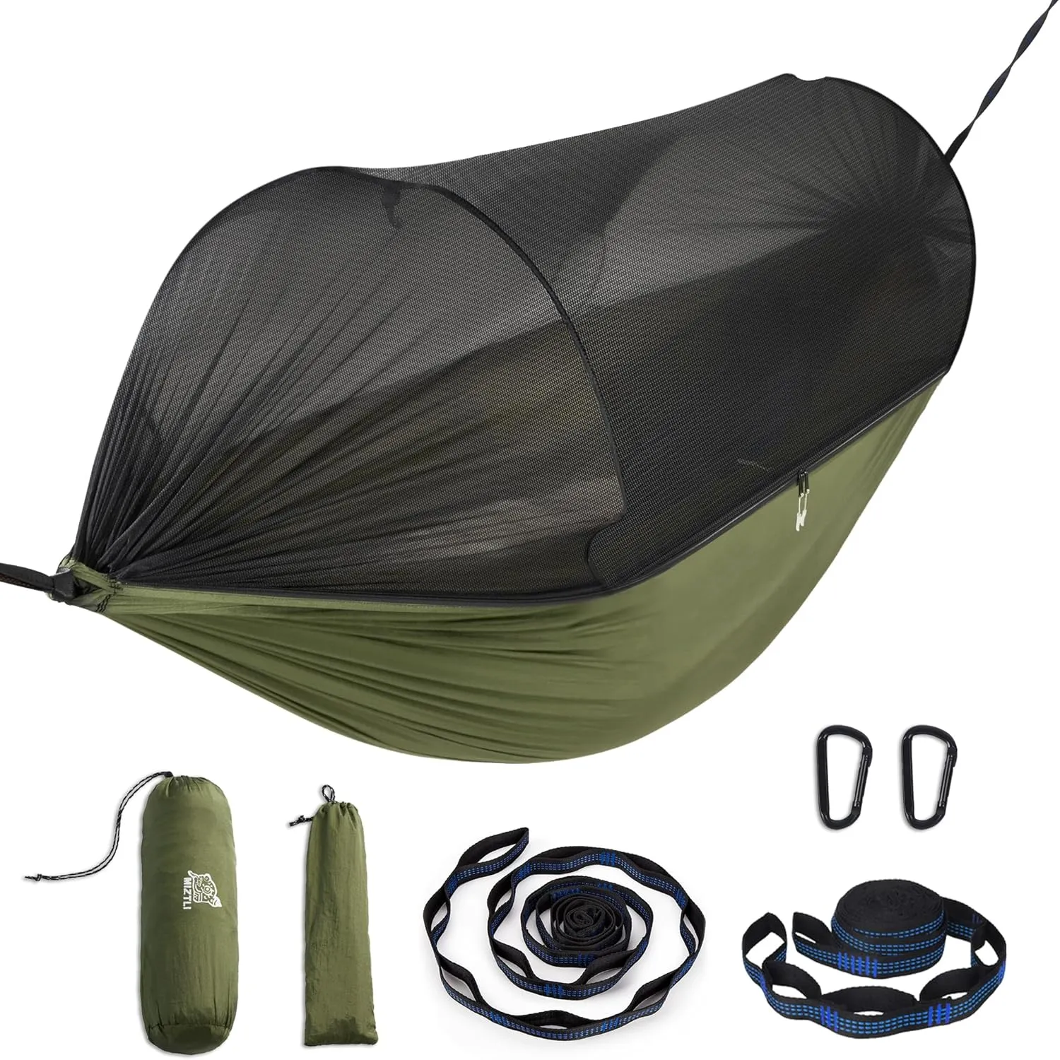 Miztli Camping Hammock -Portable Hammock w/Spacious Net & Tree Straps w/Adjutable Loops,Double and Single Hammock for Outdoor, Hiking, and Travel
