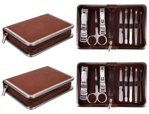 Moda West 2 Pack Men's Manicure Set Nail Clippers Pedicure – 8 Piece Stainless Steel Grooming Kit, Professional Nail Care Tools with Travel Case (Brown) – Hand, Facial, Foot Care Bathroom Essentials