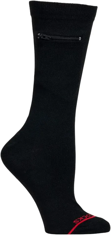 Moisture Wicking Crew Socks - Anti Pickpocket Dress Socks for Women and Men w/Hidden Pocket
