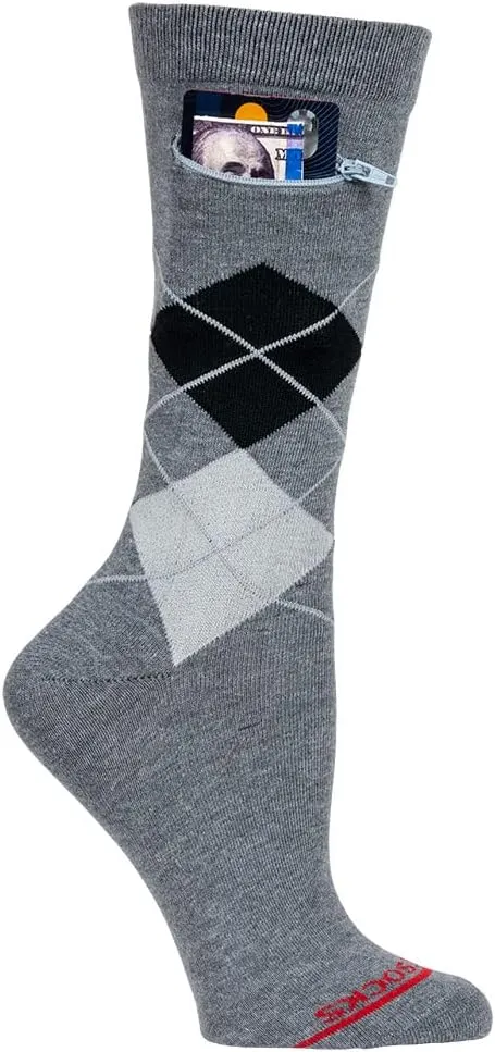 Moisture Wicking Crew Socks - Anti Pickpocket Dress Socks for Women and Men w/Hidden Pocket