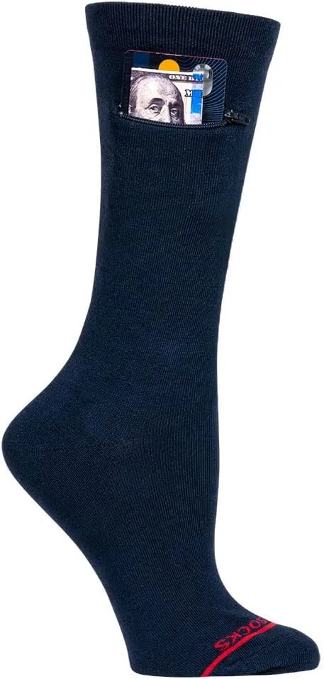 Moisture Wicking Crew Socks - Anti Pickpocket Dress Socks for Women and Men w/Hidden Pocket