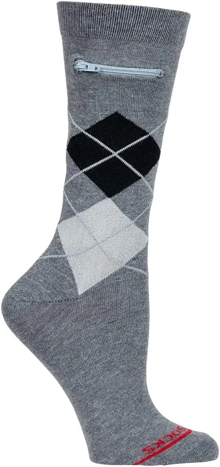 Moisture Wicking Crew Socks - Anti Pickpocket Dress Socks for Women and Men w/Hidden Pocket