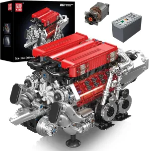 Mould King 10163 W16 Engine Building Blocks Sets, Mini Engine Model kit That Run, Build Your Own Visible Car Motor, Physical Science Experiment Model for Teens, STEM Toy Gifts for Kids/Adult(955 Pcs)