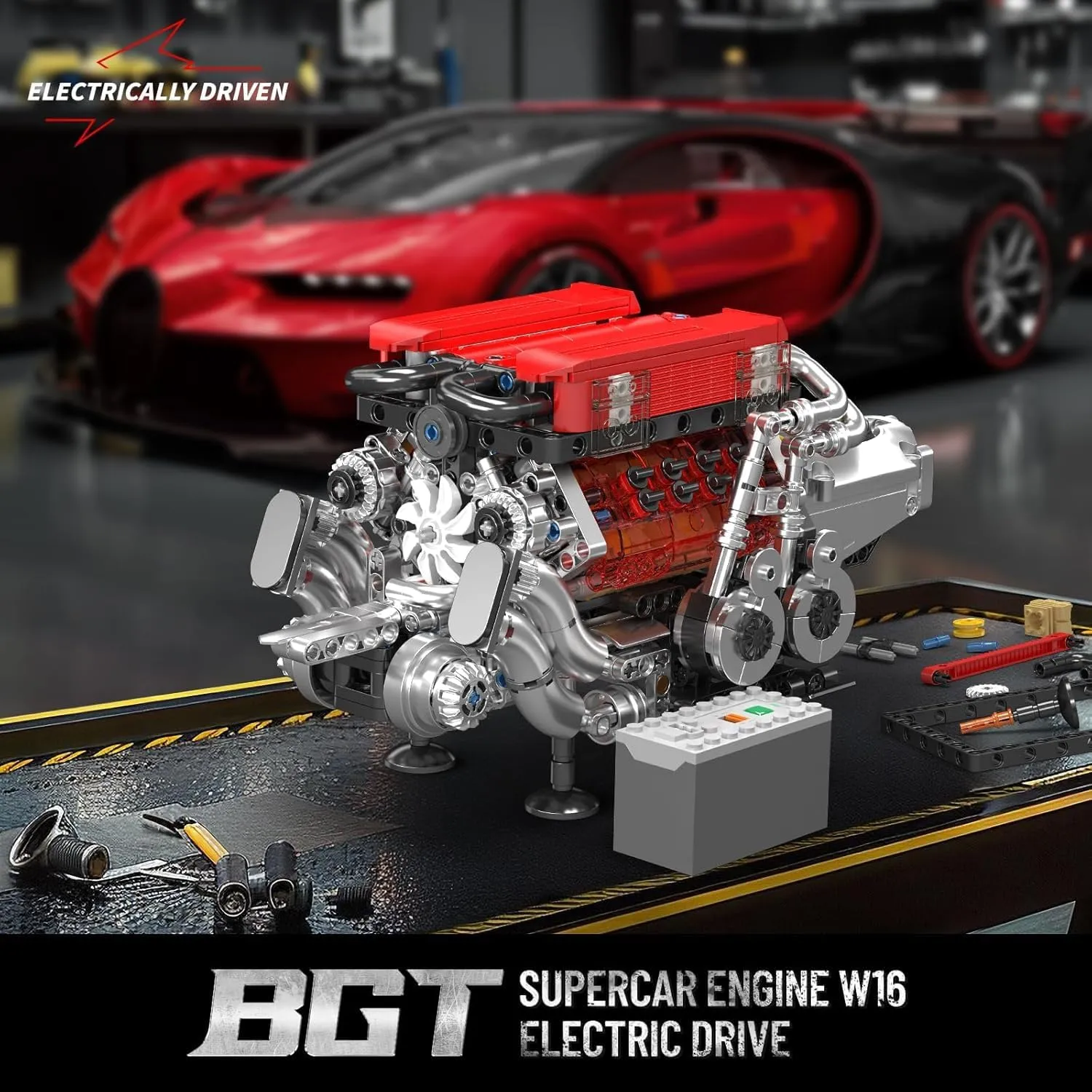 Mould King 10163 W16 Engine Building Blocks Sets, Mini Engine Model kit That Run, Build Your Own Visible Car Motor, Physical Science Experiment Model for Teens, STEM Toy Gifts for Kids/Adult(955 Pcs)