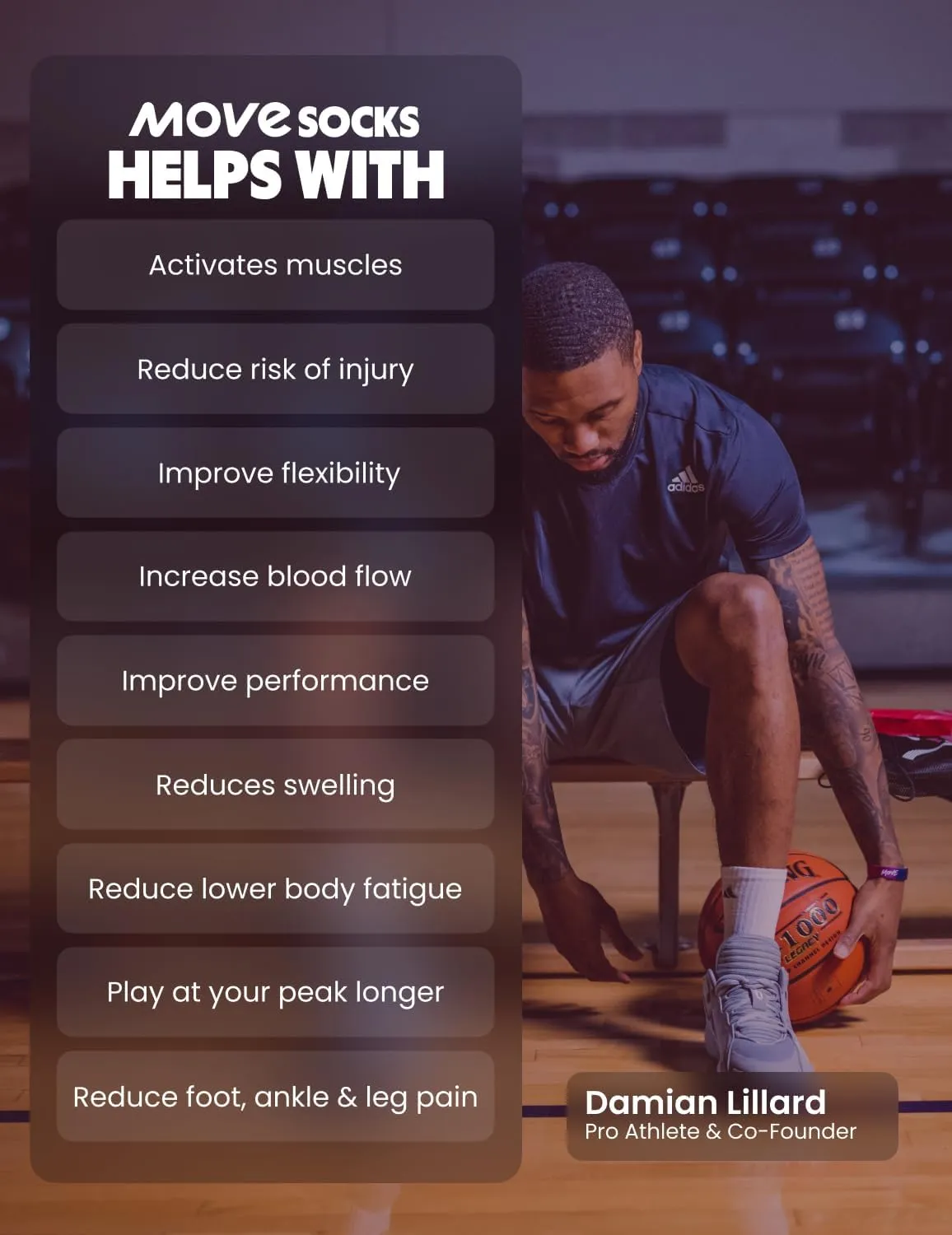 Move Compression Lock Socks - Basketball Sports Crew socks with Shock Absorption, Anti-Blister, Moisture Wicking-25-35mmHG