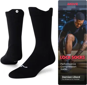 Move Compression Lock Socks - Basketball Sports Crew socks with Shock Absorption, Anti-Blister, Moisture Wicking-25-35mmHG