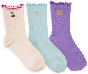 MUK LUKS Women's 3 Pack Texture Embroidery Crew Sock