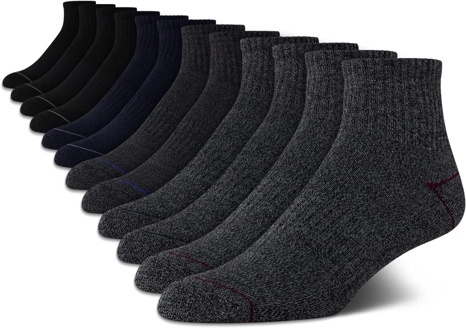 Nautica Mens Quarter Socks - 12 Pack Comfort Stretch Cushioned Moisture-Wicking Athletic Ankle Socks for Men (Sizes: 6-12.5)