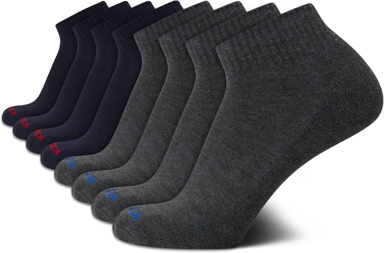 Nautica Mens Quarter Socks - 8 Pack Comfort Stretch Cushioned Moisture-Wicking Athletic Ankle Socks for Men (Sizes: 6-12.5)