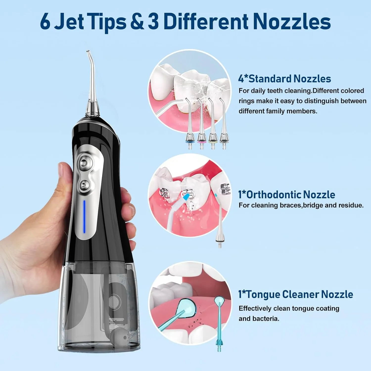 NBGRLVS Water Dental Flosser for Teeth Pick Cleaning Cordless - 6 Adjustable Modes,320ML Portable & Rechargeable IPX7 Waterproof Powerful Oral Irrigator, Cleaner Picks for Home Travel