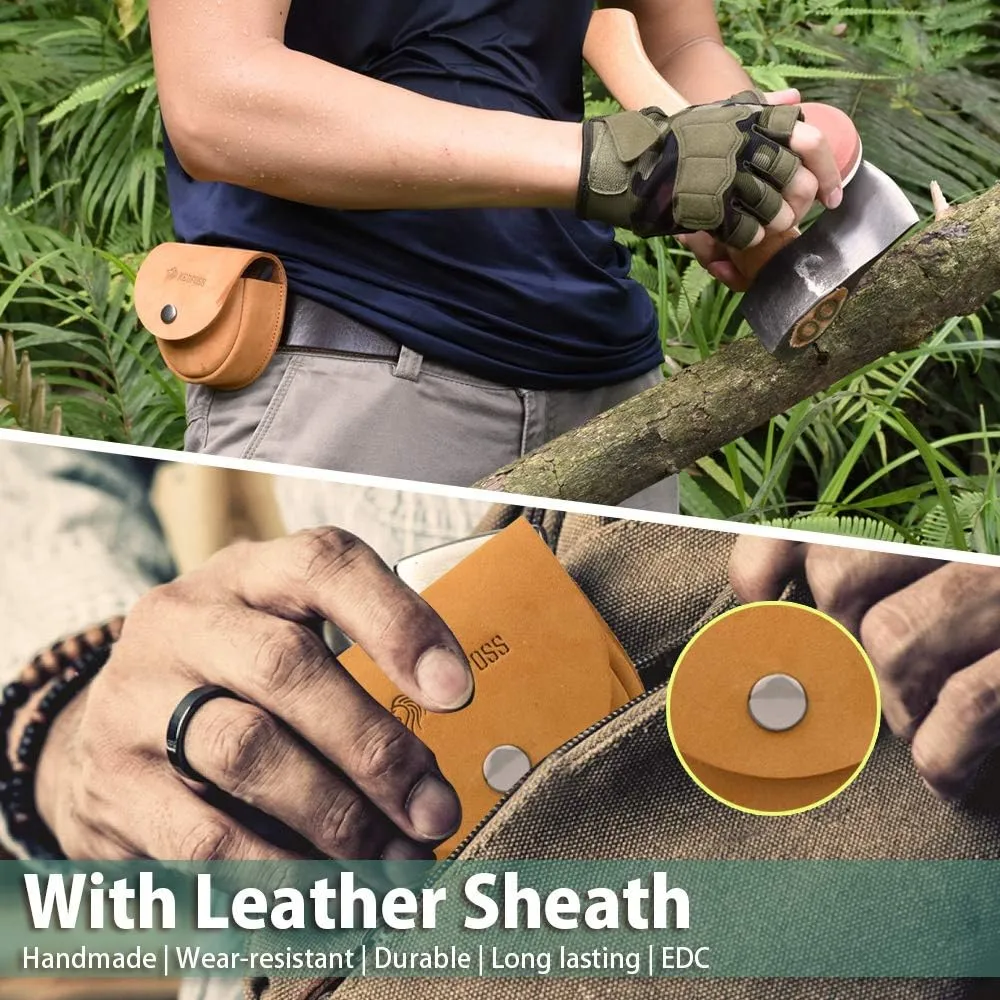 NedFoss Axe Sharpener Tool with Leather Sheath, Sharpening Puck Whetstone Hatchet & Tool Sharpening Stone, Dual Grit Multi-Purpose Sharpener (Brown)
