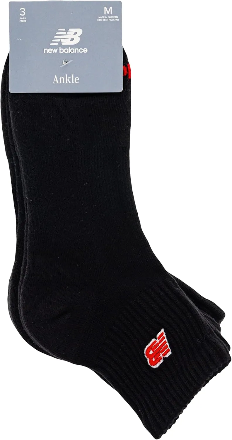 New Balance Patch Logo Ankle Socks-3 Pairs-Cushioned Moisture Wicking