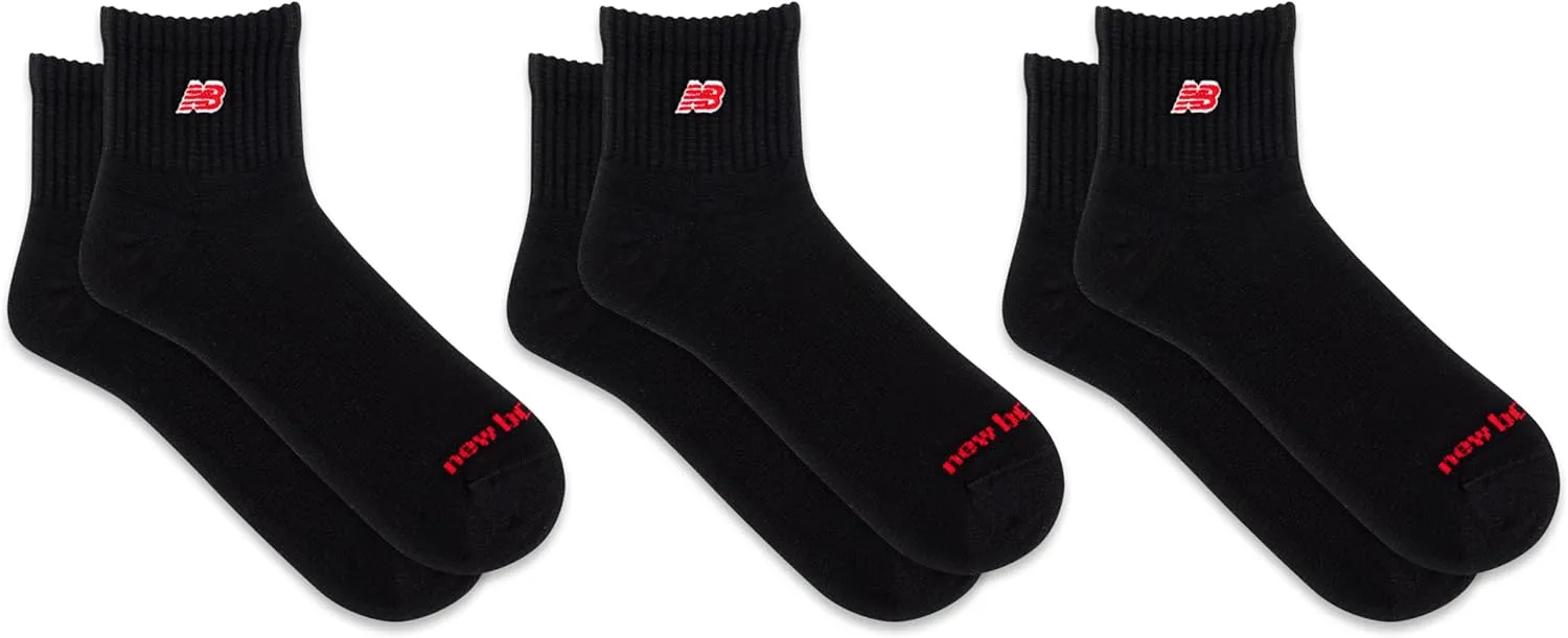 New Balance Patch Logo Ankle Socks-3 Pairs-Cushioned Moisture Wicking