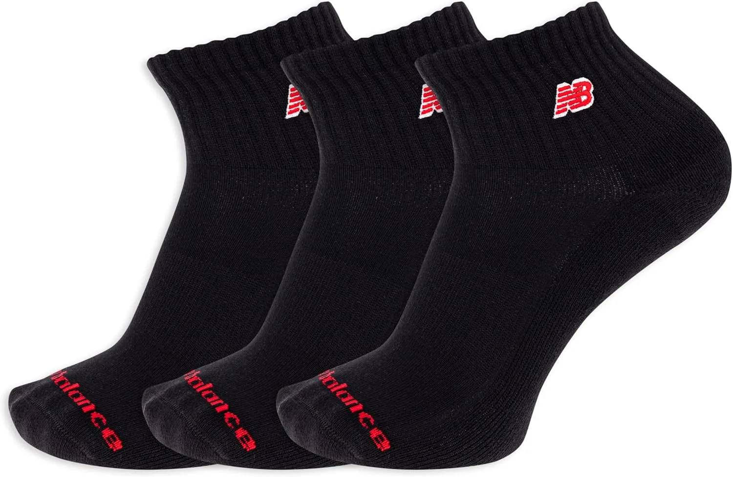 New Balance Patch Logo Ankle Socks-3 Pairs-Cushioned Moisture Wicking