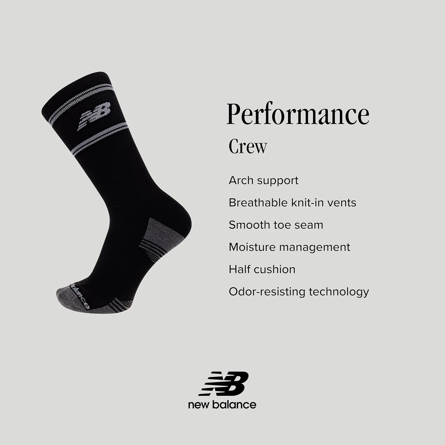New Balance Performance Cushioned Crew Socks-6 & 12 Pairs-Moisture Wicking