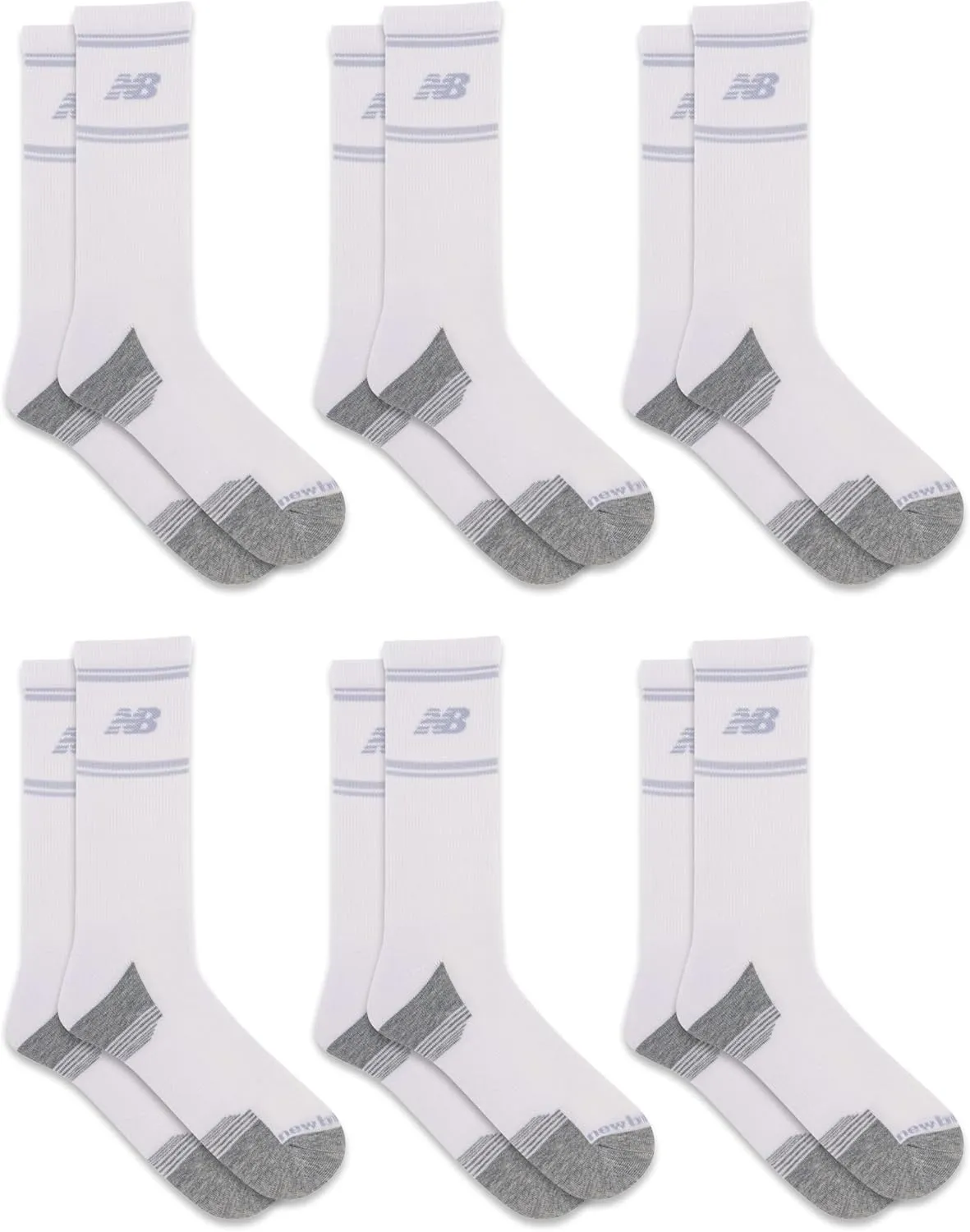 New Balance Performance Cushioned Crew Socks-6 & 12 Pairs-Moisture Wicking