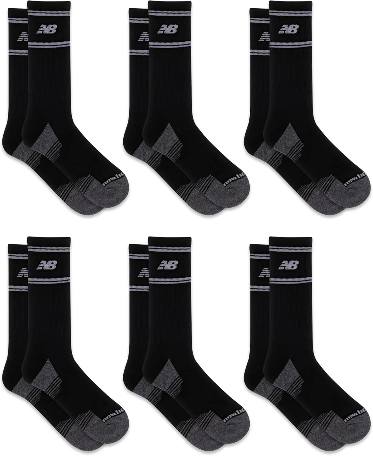 New Balance Performance Cushioned Crew Socks-6 & 12 Pairs-Moisture Wicking