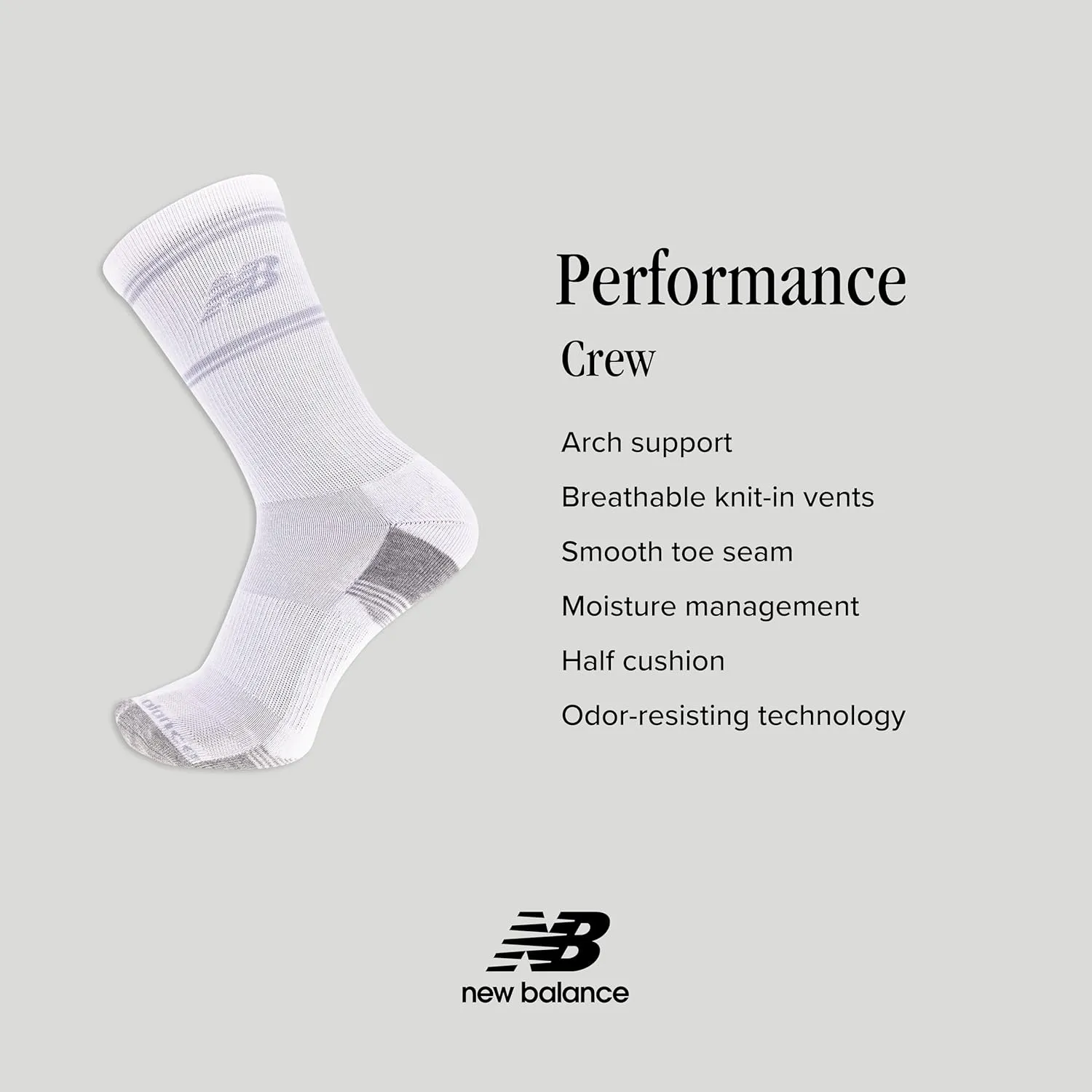 New Balance Performance Cushioned Crew Socks-6 & 12 Pairs-Moisture Wicking