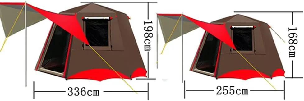 NIEH 3-4 Person Automatic Tent with Porch Camping Pop Up Tent with 2 Door and 2 Windows Double Layer Instant Family Tent for Camping Outdoor Hiking, Red