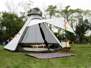 NIEH Tent Outdoor Double Layer Camping Tower Tent Family Camping Tent Yurt Teepee Tent for Outdoor Hiking 3-4 Person