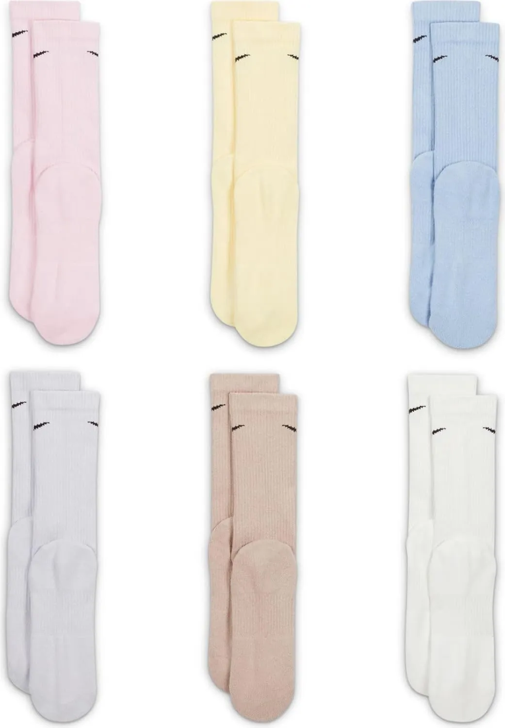 Nike 6 Pack Sports Dri-Fit Moisture Wicking Athletic Crew Socks Red Yellow Blue Green Purple Orange White