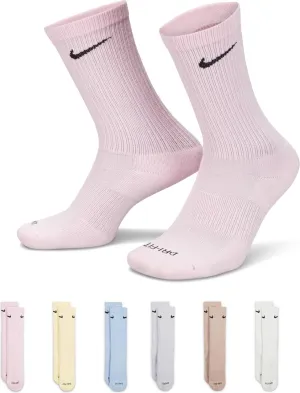 Nike 6 Pack Sports Dri-Fit Moisture Wicking Athletic Crew Socks Red Yellow Blue Green Purple Orange White