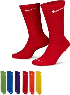 Nike 6 Pack Sports Dri-Fit Moisture Wicking Athletic Crew Socks Red Yellow Blue Green Purple Orange White