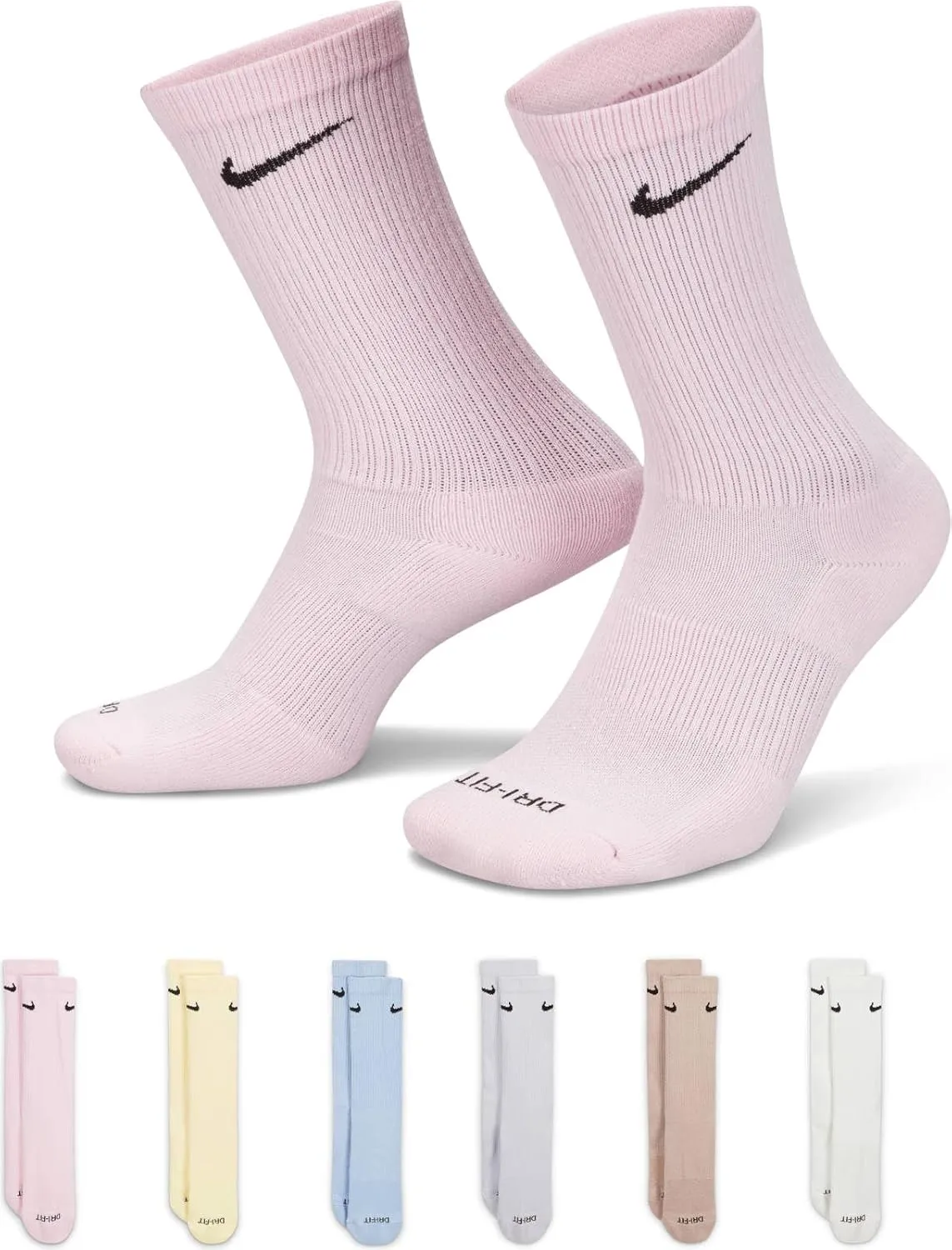 Nike 6 Pack Sports Dri-Fit Moisture Wicking Athletic Crew Socks Red Yellow Blue Green Purple Orange White