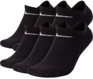 NIKE Dri-Fit Training Everyday Cotton Cushioned No Show Socks 6 PAIR Black with White Signature Swoosh Logo) LARGE 8-12