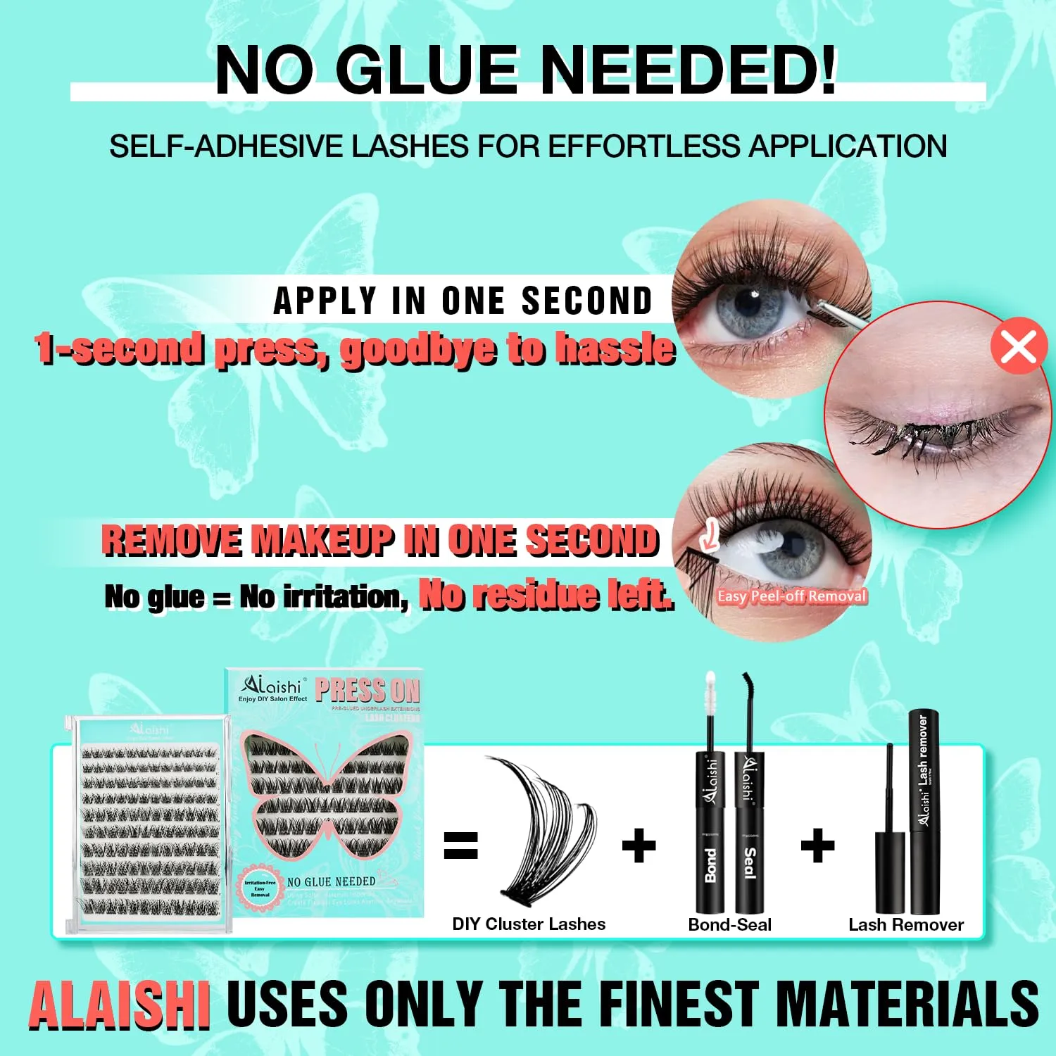 No Glue Needed Lashes, Self Adhesive Eyelashes, DIY Lash Cluster Eyelash Extensions Kit 10‑18mm,120pcs Fluffy D Curl Soft Natural Lashes with Tweezers–Fake Cat Eye Wispy Individual Clusters(NGDY101)
