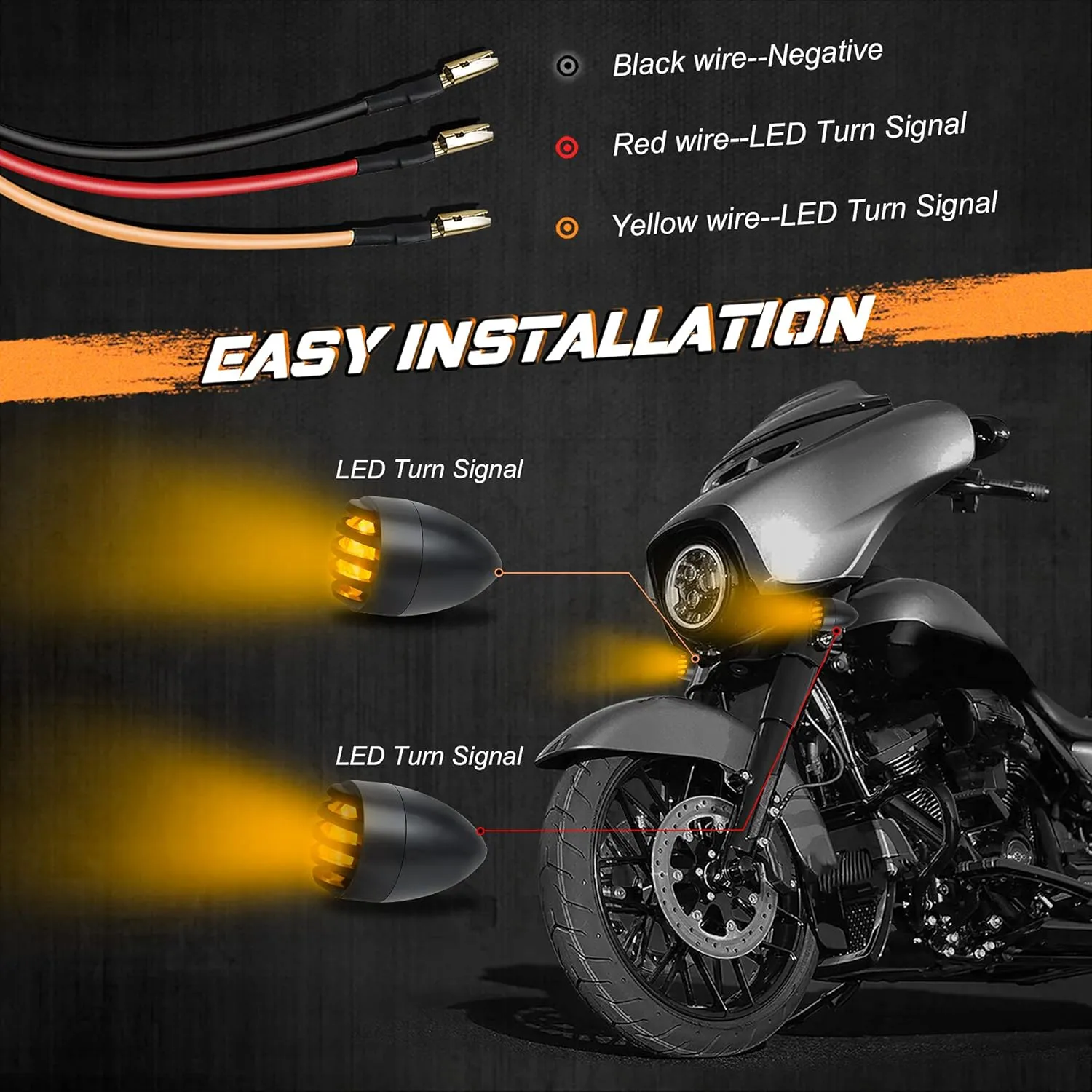 NTHREEAUTO Motorcycle Blinkers, Waterproof Aluminum Bullet LED Turn Signals, Universal Amber Indicator Light Compatible with Harley Dyna, Honda, Yahama, Bobber,Suzuki and Kawasaki 12V Motorbikes