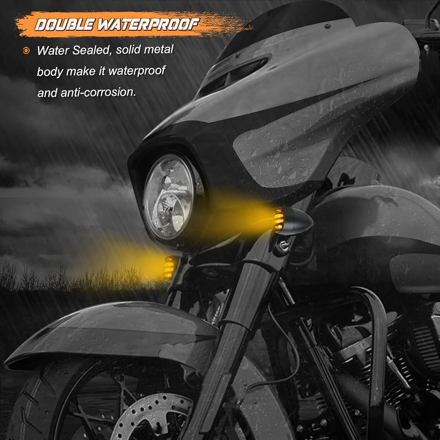 NTHREEAUTO Motorcycle Blinkers, Waterproof Aluminum Bullet LED Turn Signals, Universal Amber Indicator Light Compatible with Harley Dyna, Honda, Yahama, Bobber,Suzuki and Kawasaki 12V Motorbikes
