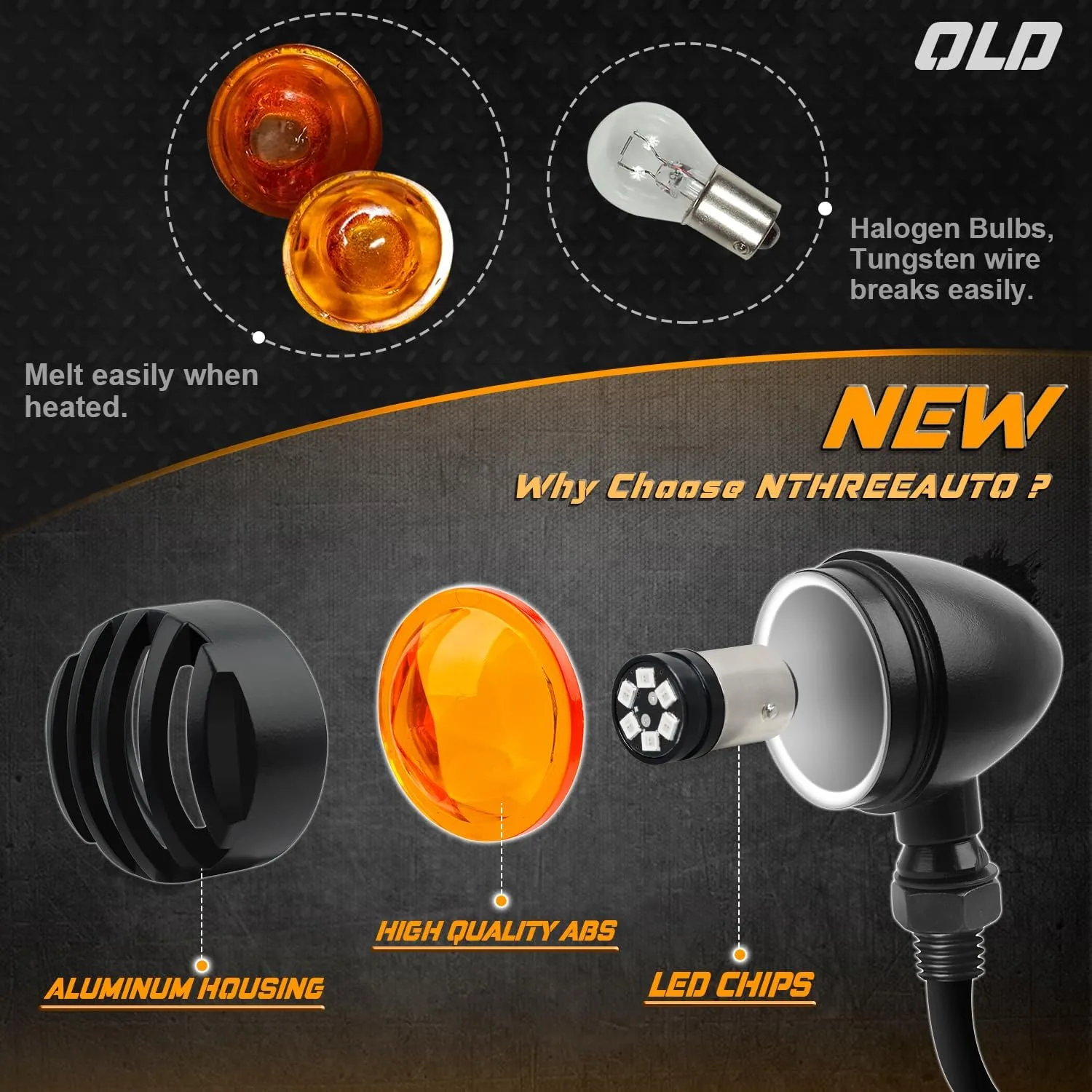 NTHREEAUTO Motorcycle Blinkers, Waterproof Aluminum Bullet LED Turn Signals, Universal Amber Indicator Light Compatible with Harley Dyna, Honda, Yahama, Bobber,Suzuki and Kawasaki 12V Motorbikes