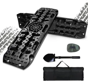 Off Road Traction Boards, 2 PCS Recovery Traction Tracks for 4WD Mud, Snow, Ice, Sand - Including Carry Bag & Mini Folding Shovel