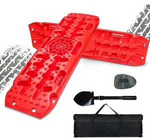 Off Road Traction Boards, 2 PCS Recovery Traction Tracks for 4WD Mud, Snow, Ice, Sand - Including Carry Bag & Mini Folding Shovel