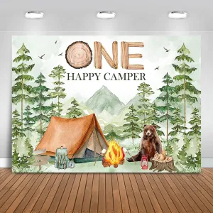 One Happy Camper Backdrop 7x5ft Forest Camping Boys' 1st Birthday Background Party Decorations Boy's Adventure Happy Camper First Birthday Banner Photo Booth Props