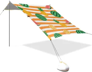 Orange White Stripe Summer Fruit Designed UPF50  Protection Beach Cabana Tent Lightweight Sun Shelter Includes Sand Shovel, Sandbags, Stability Poles for Camping, Picnics, Backyard techo para