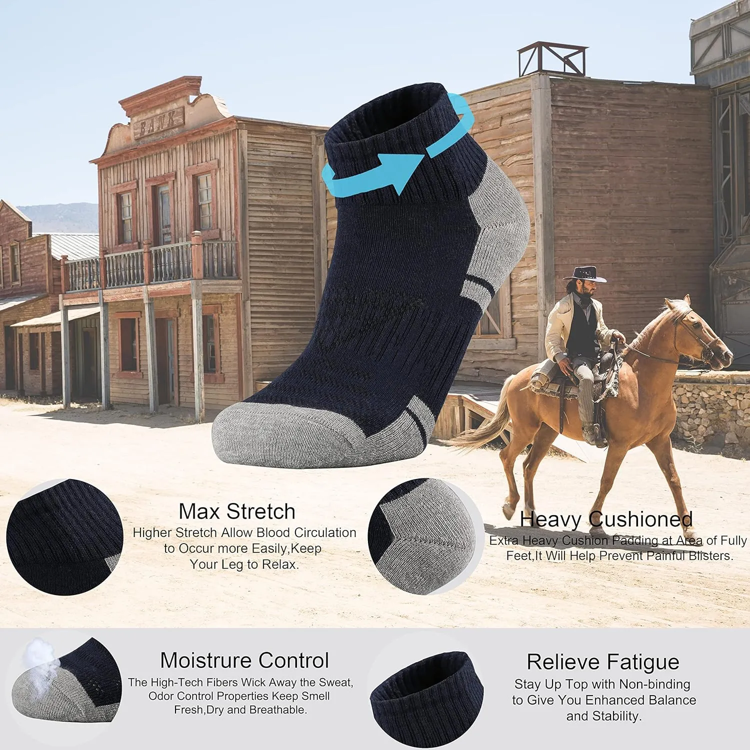 Ortis Cotton Moisture Wicking Mesh Ventilating Running Cushion Low Cut Socks for Men 10 Pack