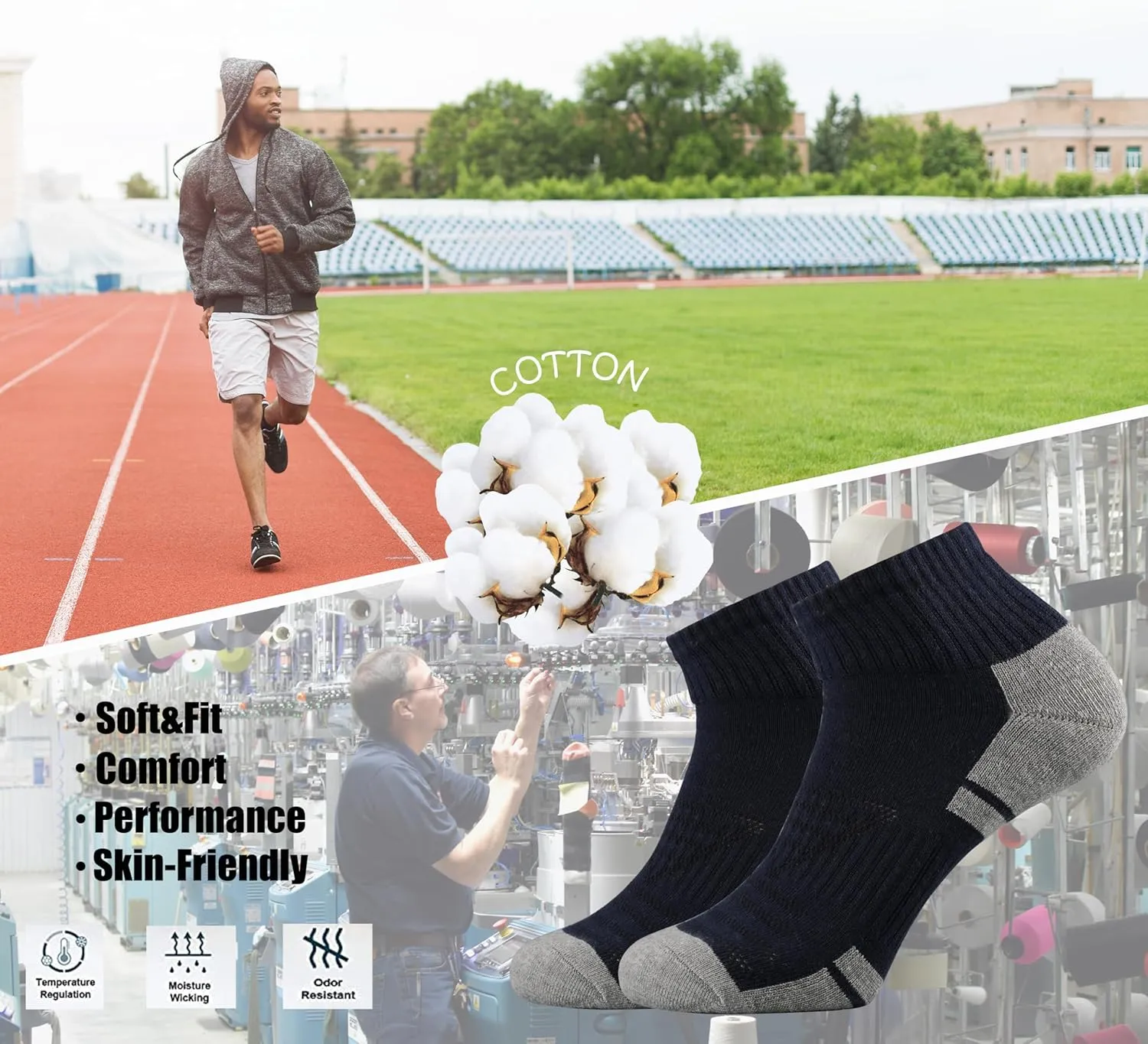 Ortis Cotton Moisture Wicking Mesh Ventilating Running Cushion Low Cut Socks for Men 10 Pack